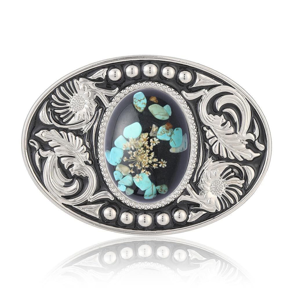 9598 Belt Buckle Vintage Cowboy Belt Buckle with Natural Stone Western